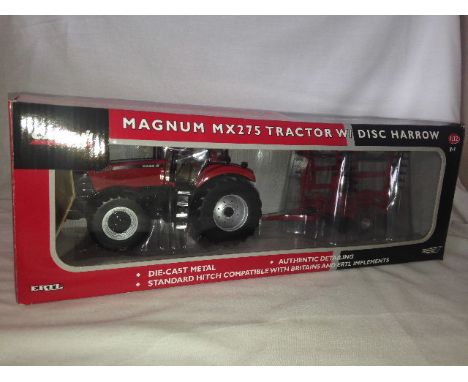 BRITAINS - CASE IH MAGNUM MX275 TRACTOR c/w DISC HARROW - (14513)