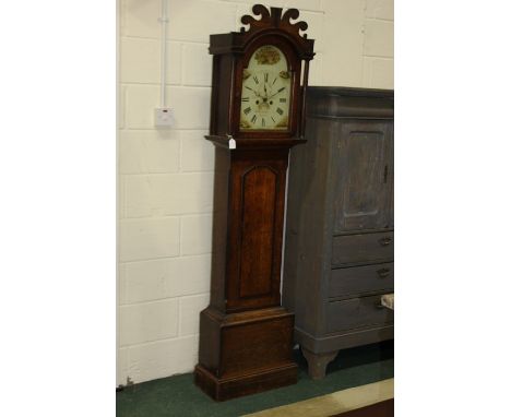 Victorian long cased clock by Woller and ? of Norwich, the painted dial decorated with foliage and shells, Roman numerals, th