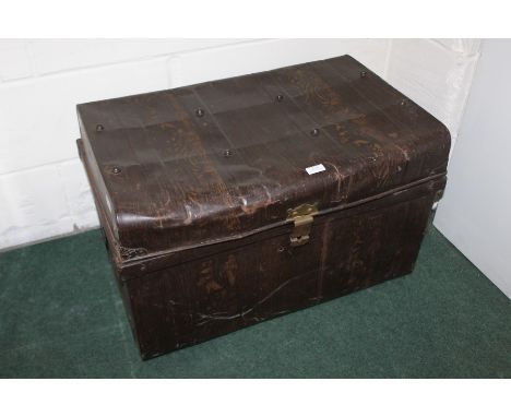 Tin trunk, with painted timber grain effect exterior, 69cm wide
