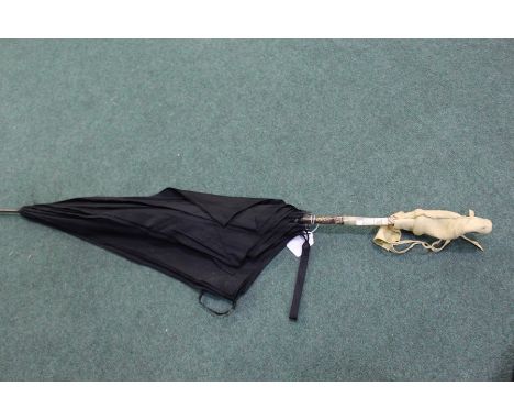 Edwardian mother of pearl and copper umbrella, with a twist handle and silk umbrella 