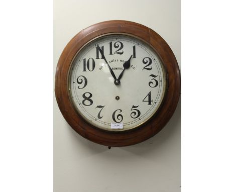 Dial clock, the white dial with Arabic numerals and retailers name "Anglo Swiss Watch Co. Admiral", 42cm diameter