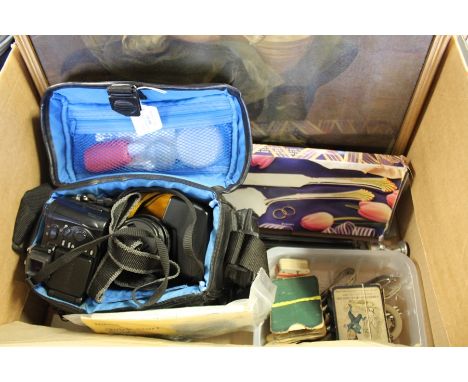Nikon Coolpix 5700 camera, tripod, playing cards, plated ware, Pears soap print (qty)
