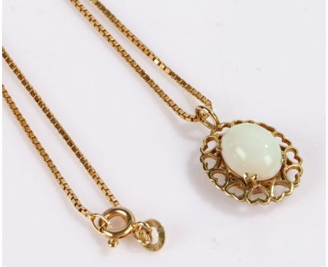 9 carat gold opal set pendant, on a 14 carat gold necklace, necklace 2.8g, pendant 1.7g