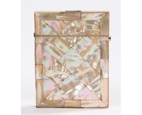 Victorian mother of pearl card case, with sectional inlaid panels, 10.5cm high