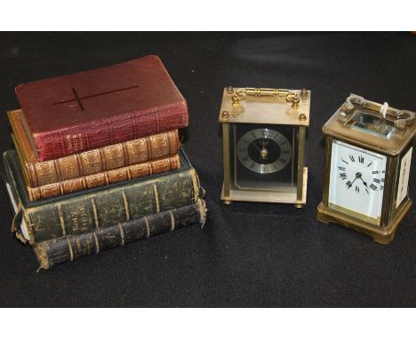 French brass cased carriage clock, Legend quartz brass effect carriage clock, five bibles and books of common prayer (7)