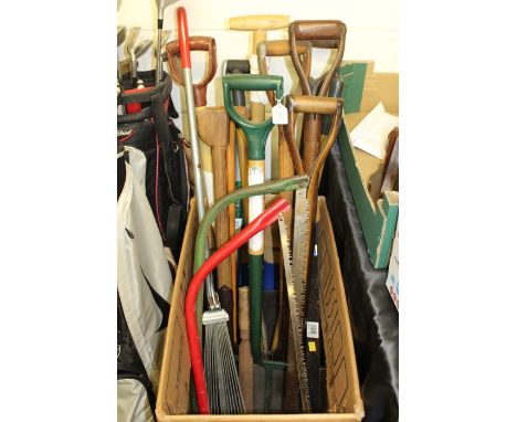 Garden tools, to include spades, forks, rake, saws etc. (qty)