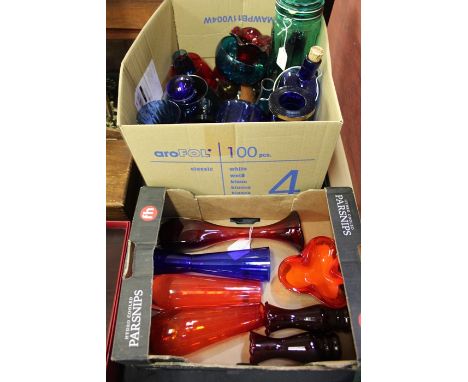 Collection of Eastern European and Italian coloured glass, to include vases, dishes, candlestick, pots, bottles etc. (qty)