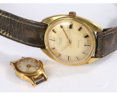 Avia gilt gentleman's wristwatch, the gilt dial with baton markers, manual wound, the case 34mm wide, Oris gilt ladies wristw