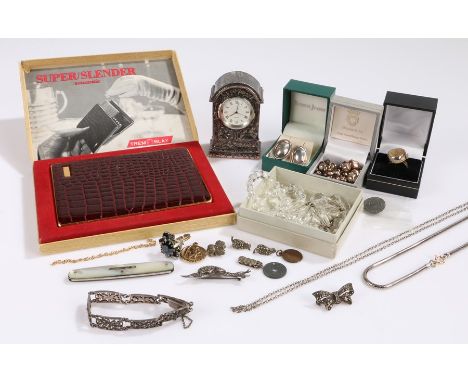 Costume jewellery, to include bead necklaces and earrings, watch ring, necklaces, Tremblay Paris cigarette case in original b