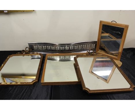 Pair of wall mirrors together with another, a shelved mirror and a steel fender, (5)
