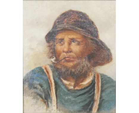 A gold painted framed oil on canvas portrait of a fisherman. H.40 W.35cm. 