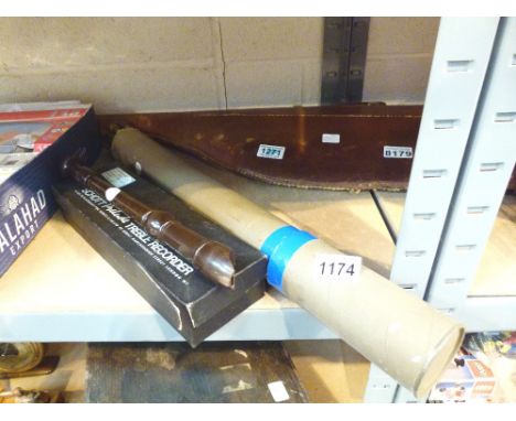 SCHOTT TREBLE RECORDER. Schott treble recorder, descant recorder and music stand