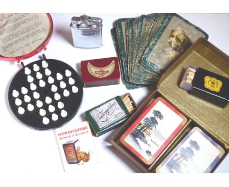 MIXED LOT INCLUDING RONSON LIGHTER. Mixed lot of Vintage card games, Ronson lighter and plastic match boxes with contents