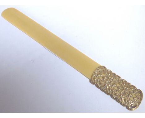 VINTAGE PAGE TURNER. Ivorine page turner with silver gilt mount, makers AB, date marks rubbed