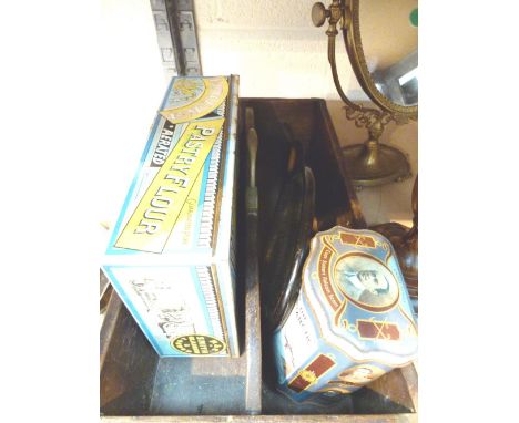 Georgian cutlery box and two vintage tins 