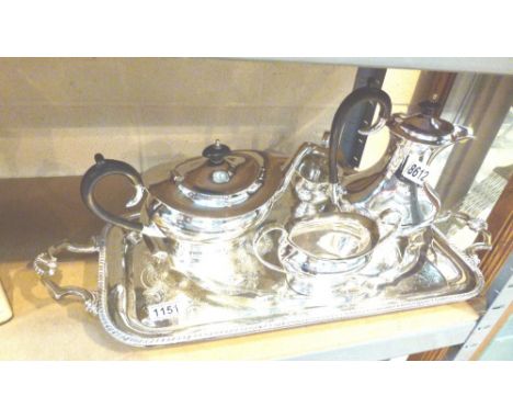 SILVER PLATED ITEMS. Silver plated tea service and tray and one further tray
