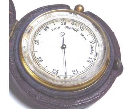 ANTIQUE POCKET BAROMETER. Antique pocket barometer with original leather case 