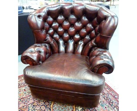 LEATHER CHESTERFIELD. Red leather button back chesterfield settee
