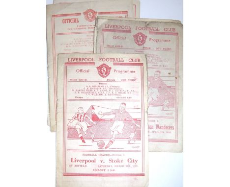 FOOTBALL PROGRAMMES. Football programmes 1947 Liverpool v Aston Villa, 1949 Liverpool v Stoke, Liverpool v Wolves