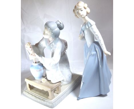 LLADRO AND NAO. Lladro Oriental figure, Nao figure, both A/F