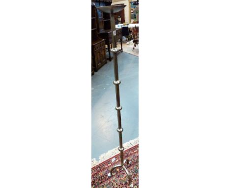 METAL CANDLESTICK. Large polished metal candlestick H: 142 cm