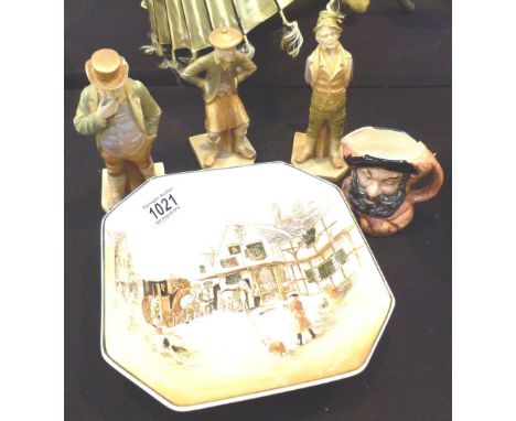 WORCESTER FIGURES OF THE WORLD. Three Royal Worcester figures, (two with chips to hats) and two Doulton items