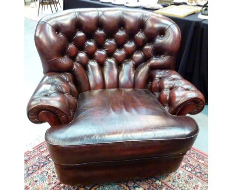 LEATHER CHESTERFIELD. Red leather button back chesterfield settee (option on next lot)