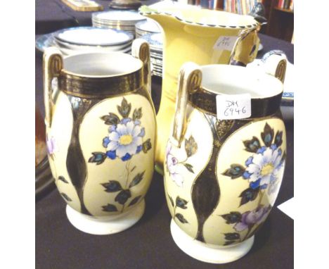 BURLEIGH WARE JUG. Burleigh Ware Pied Piper jug and a pair of Noritake vases