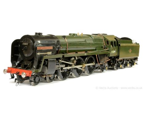 Silver Crest Models Gauge 3 (running on 2«" gauge track) 4-6-2 Loco and Tender BR lined green Britannia Class, gas fired. Thi