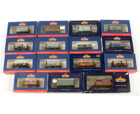Bachmann OO Gauge group of Goods Wagons consisting of Ref 37-085A 7-plank Northend, Ref 37-082 Firestone Tyres, Ref 37-186 Ex