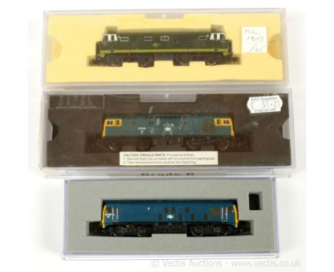 Bachmann N Gauge trio of Diesel Locomotives consisting of Class 27 in BR blue No.27008, Class 25 in BR blue No.25 245 in box 