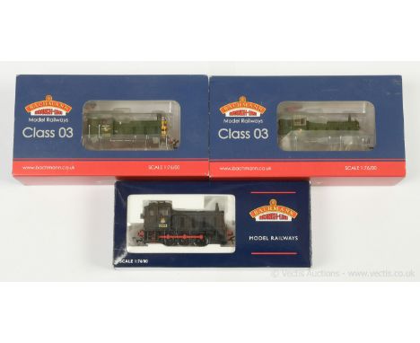 Bachmann OO Gauge 0-6-0 Diesel Locos comprising 31-360 BR green livery Class 03 Shunter No.D2011, 31-361 BR green Class 03 Di