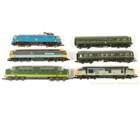 Graham Farish / Lima / Bachmann N Gauge group of Diesel and Overhead Electric Locomotives consisting of a Bachmann 2-car DMU 