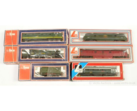 Lima OO Gauge group of Diesel Locomotives consisting of a BR maroon Western "Western Gladiator" No.D1016, BR green Warship Cl