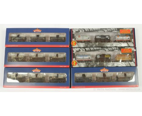 Bachmann OO Gauge Wagon Packs comprising 2 x 37-666B pack of 3 factory weathered black Esso Tankers, 2 x 37-670A pack of weat