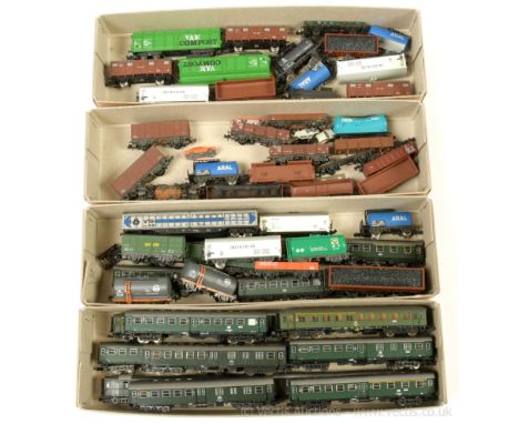 Piko N Gauge group of Continental Passenger and Goods Rolling Stock consisting of DB All green Passenger Coaches 6 &amp; 8-wh