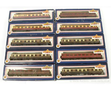 Bachmann OO Gauge Collett Passenger Coaches comprising 4 x 34-051 GWR brown and cream 60' 3rd Class, 3 x BR maroon Collett Co