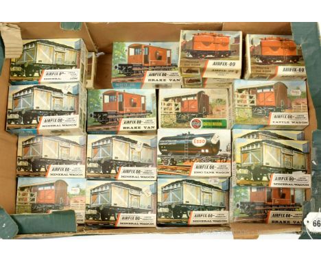 Airfix OO Gauge a group of Wagon Kits consisting of Prestwin Silo Wagon, Brake Van, Esso Tank Wagon, Mineral Wagon, Cattle Tr