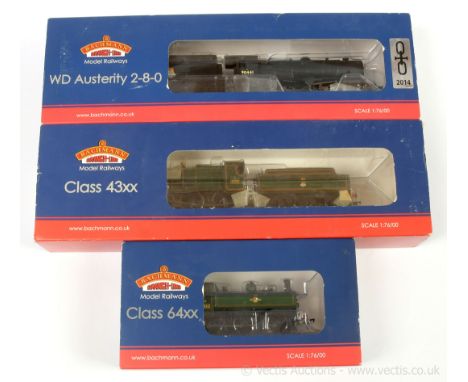 Bachmann OO Gauge trio of Steam Outline Locomotives consisting of Ref 32-261 2-8-0 Loco and Tender BR black WD Austerity No.9