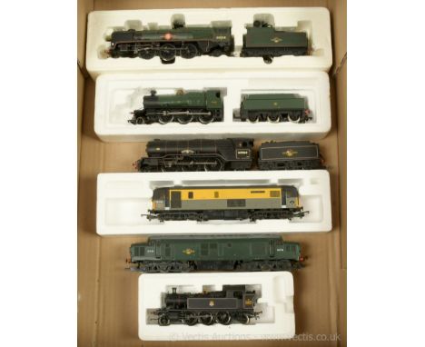 OO Gauge unboxed Steam and Diesel Locos comprising Mainline Railways 2-6-0 GWR green 43XX Mogul No.4322, Bachmann 2-6-2 BR li