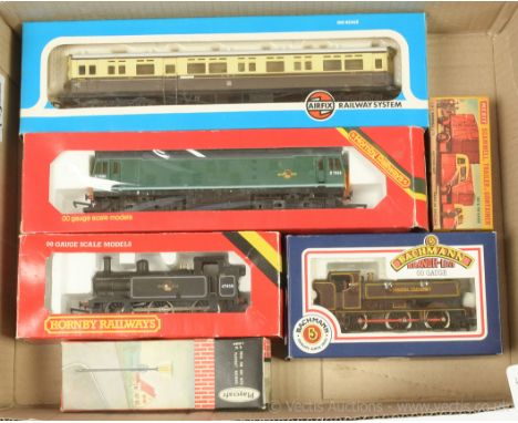 OO Gauge Locos and Accessories comprising Hornby Railways R058 0-6-0 BR lined black 3F Class Jinty Tank No.47458, R072 Bo-Bo 