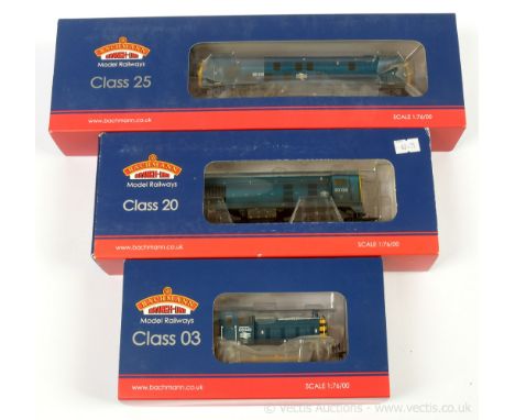 Bachmann OO Gauge trio of Diesel Locomotives consisting of Ref 32-329 Class 25 BR blue No.25231, Ref 32-036 Class 20 BR blue 