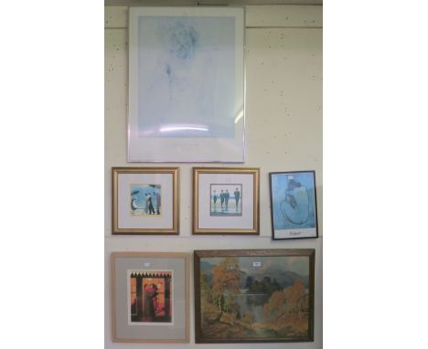 Six assorted prints and a travel trunk (7) Condition Report: Available upon request