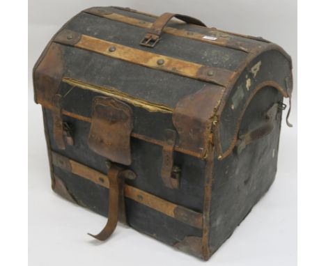 A wood bound domed travel trunk, 60cm high x 61cm wide x 50cm deep Condition Report: Available upon request
