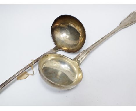 A George III silver fiddle pattern soup ladle, Solomon Royes & John East Dix, London 1818, together with a French silver fidd
