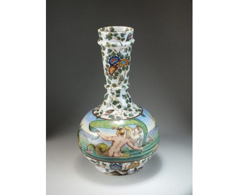 A Società Cooperativa Ceramica Imola majolica vase, circa 1900-1920, decorating all around with mythical figures including me