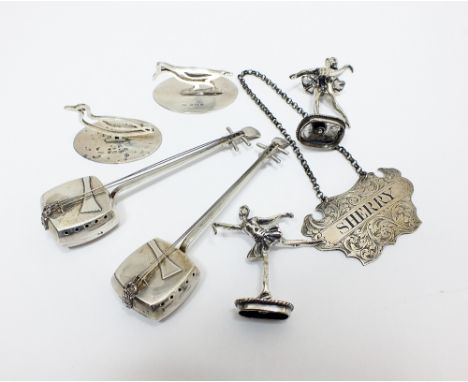 A pair of silver place markers/menu holders in the form of birds, C & C Hodgetts, Birmingham 1912, together with a Victorian 
