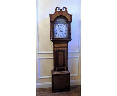 An early 19th century oak and mahogany thirty hour longcase clock; the 12 inch arched enamel dial signed 'J No Burton, Alvest