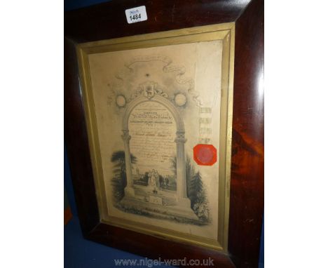 A Masonic presentation Print in Mahogany frame, dated 1842
