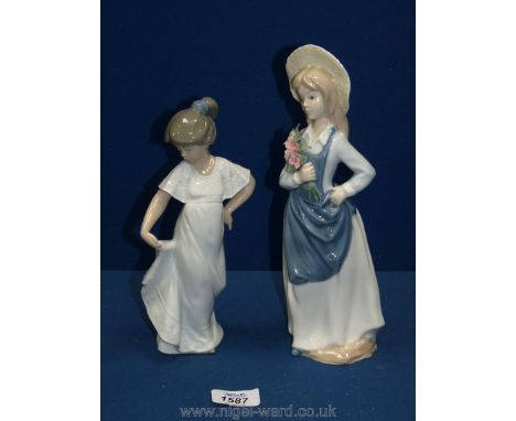 A Nao (Lladro) figure of dancing girl and a Mediflor figure of Girl holding flowers